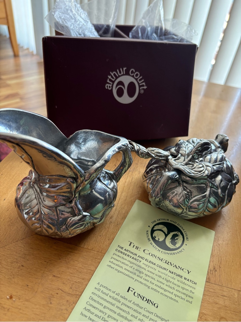 ARTHUR COURT HAND MADE CREAMER/COVERED SUGAR WITH SPOON